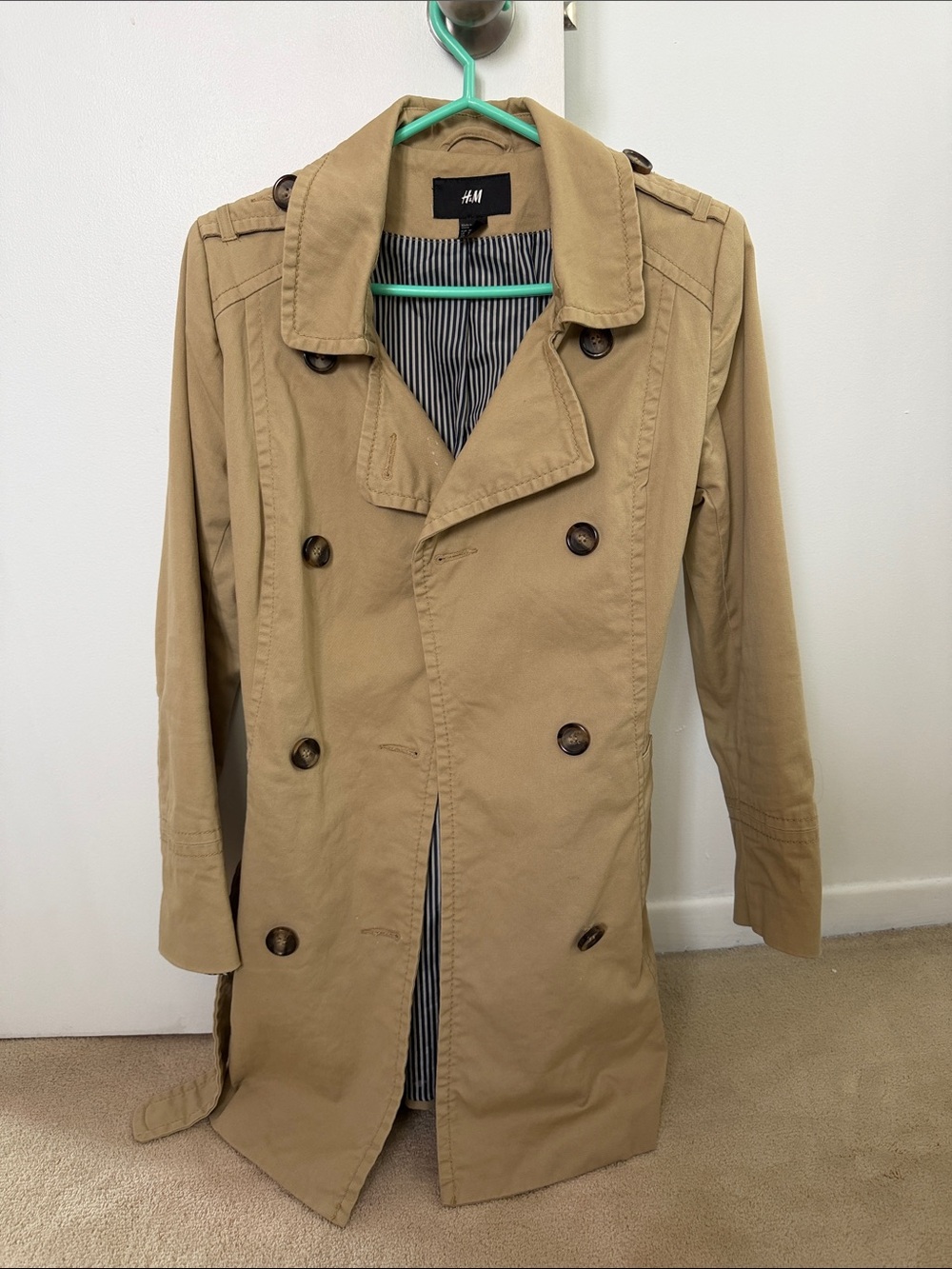 H&M Women’s Khaki Double-Breasted Trench Coat